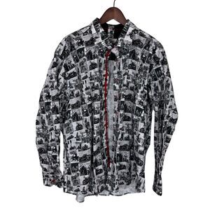Claudio Lugli Couture Motorbike Graphic Button Down Long Sleeve Shirt Men’s 4XL